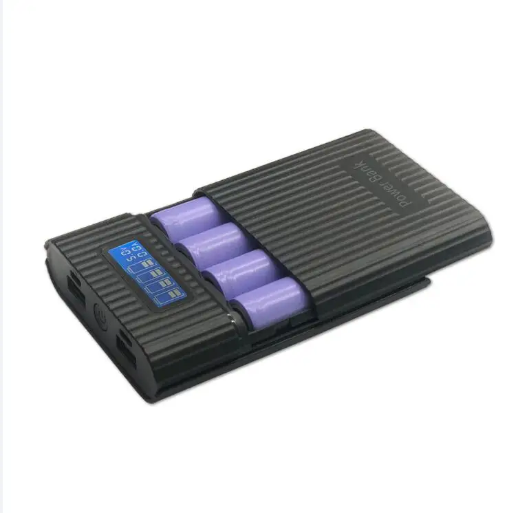 Eastshine Анти-Обратный двойной USB портативный Банк питания 4x18650 DIY Дисплей Коробка для батарейного отсека универсальное телефонное зарядное устройство светодиодный фонарик - Цвет: Black