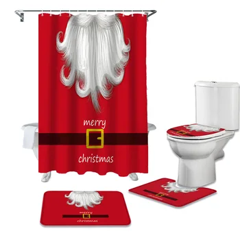 

Red Carnival Santa Beard Shower Curtains Set Bath Mat Set Toilet Cover Waterproof Shower Curtain Set Bath Mats Rugs
