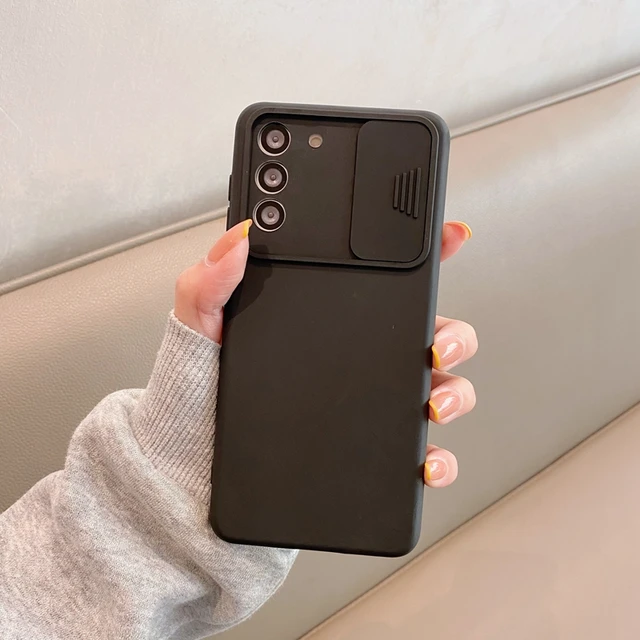 Slide Camera Lens Protector Liquid Silicone Phone Case For Samsung Galaxy S21 S20 Fe Plus Note 20 Ultra 5g S 21 Soft Back Cover black