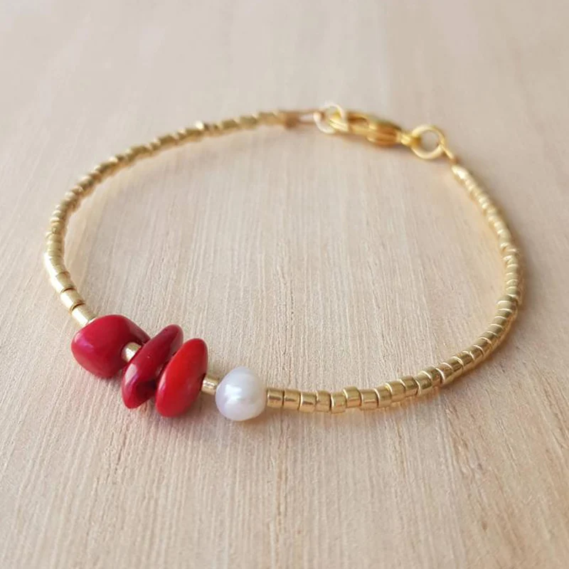 

Handmade Gold-color Rice Beads Bracelets Natural Stone Embellishment For Women Beach Party Gift Bohemian Jewelry Bangle 2020