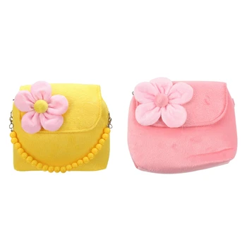 

2 Pcs Children Girls Kids Princess Handbag Tote Backpack Messenger Shoulder Bag Wallet, Pink & Yellow