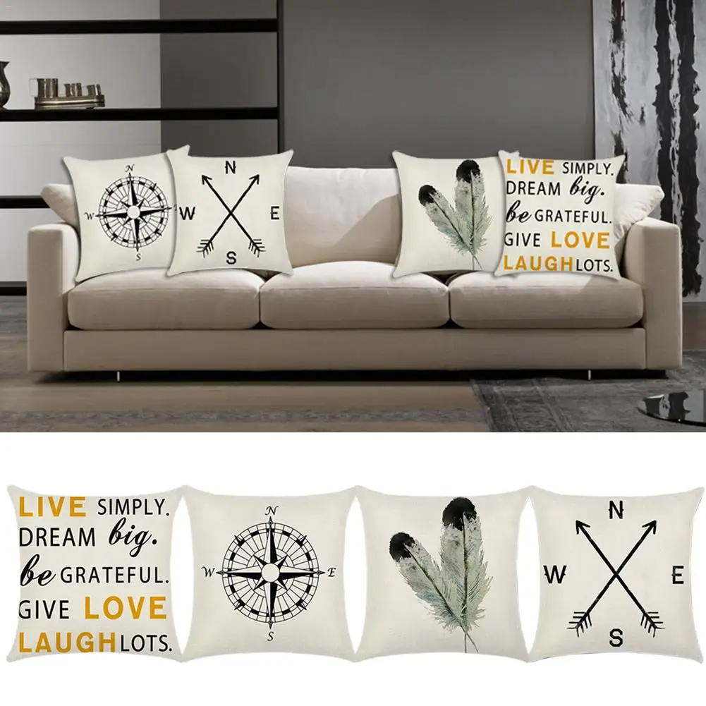 

4Pcs Compass feather Throw Pillow Case Vintage Pillow Cover Decorative Pillows For Sofa Seat Cushion Cover Retro Home Decor