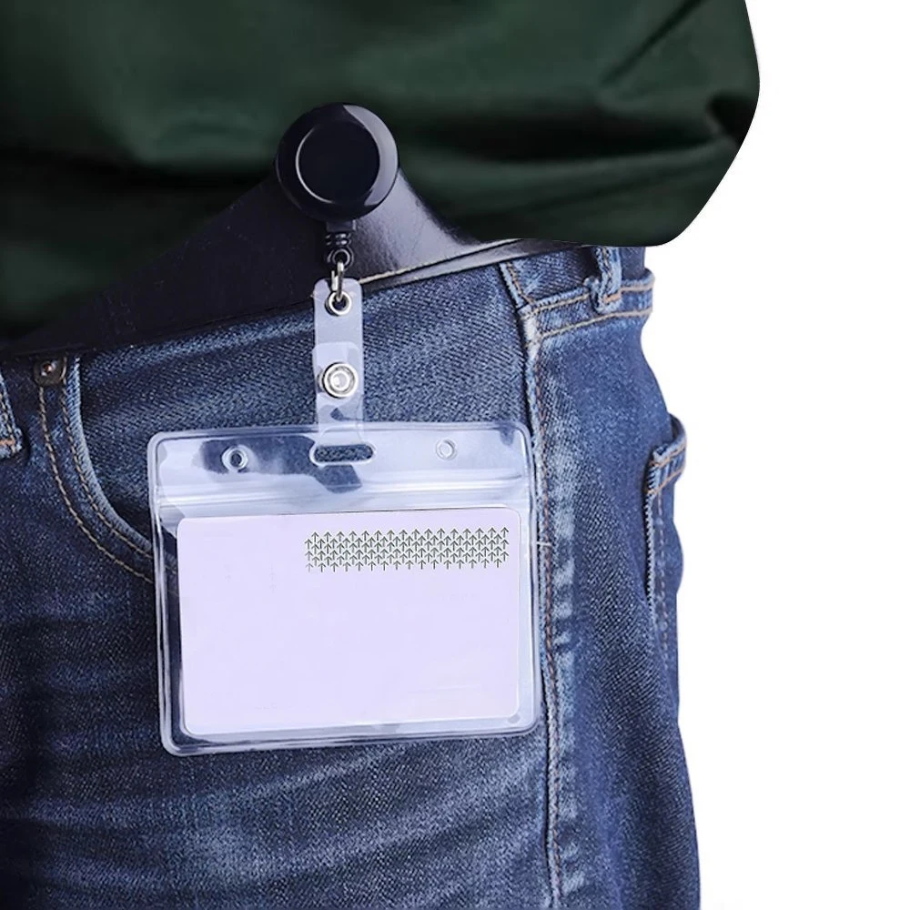 Retractable ID Card Holder Reel Badge Key Tag Clip Black Round Easy To