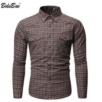 

BOLUBAO Men Business Casual Shirts Men's Fashion Cotton Turn-Down Collar Plaid Shirt Tops Male Long Sleeve Shirts