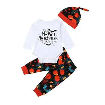 

Toddler Infant Newborn Baby Girl Boy Clothes Set 2019 Halloween Autumn Long Sleeve Bodysuit Tops Pants Headband Hat 0-24M