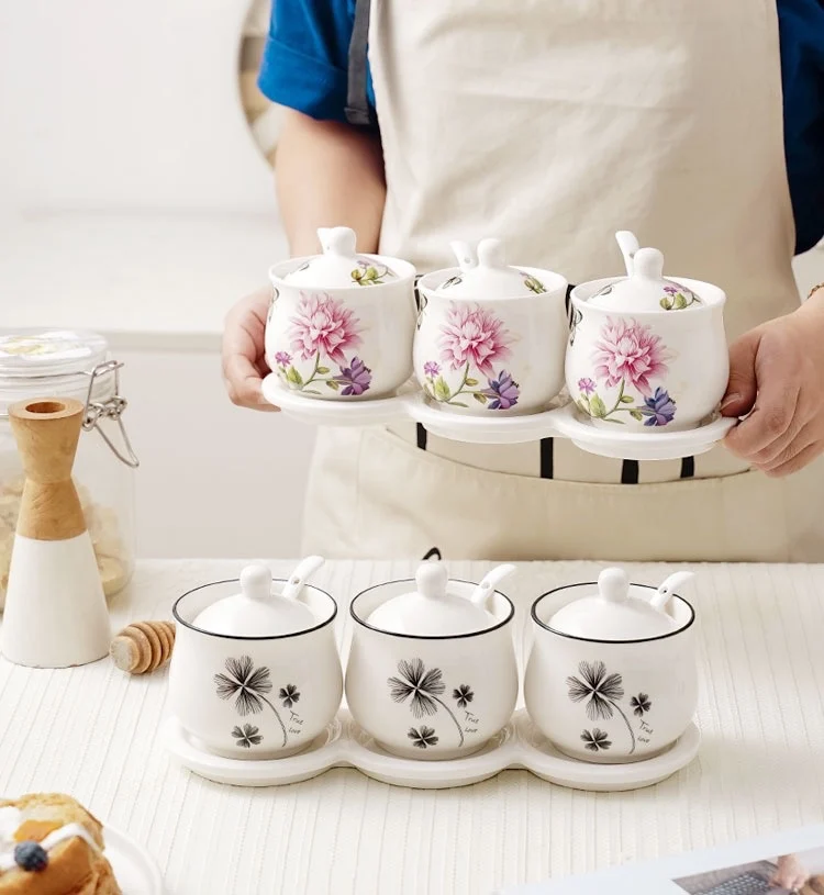 3 шт./компл. Керамические коробки для приправ Кухонный Контейнер традиционная