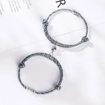 

2Pcs Couple Bracelet Love Token Friendship Rope Braided Distance Magnetic Jewelry for Lover Friends Sisters AC889