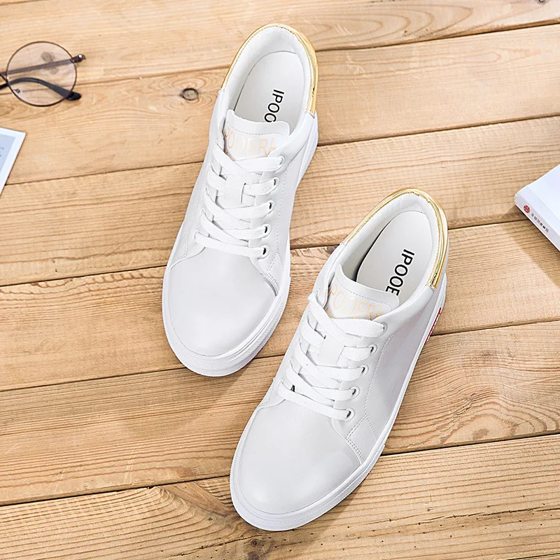 

Extra High Breathable Autumn New Style in White Shoes Versatile Shoes Heel Lace up Front Korean-style Women's