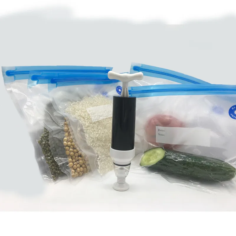 Вакуумный мешок для пищевых продуктов, ручной насос, вакуумный упаковщик для пищевых продуктов, многоразовый силиконовый мешок для пищевых продуктов, домашняя кухонная для хранения пакетов на молнии, вакуумный упаковщик