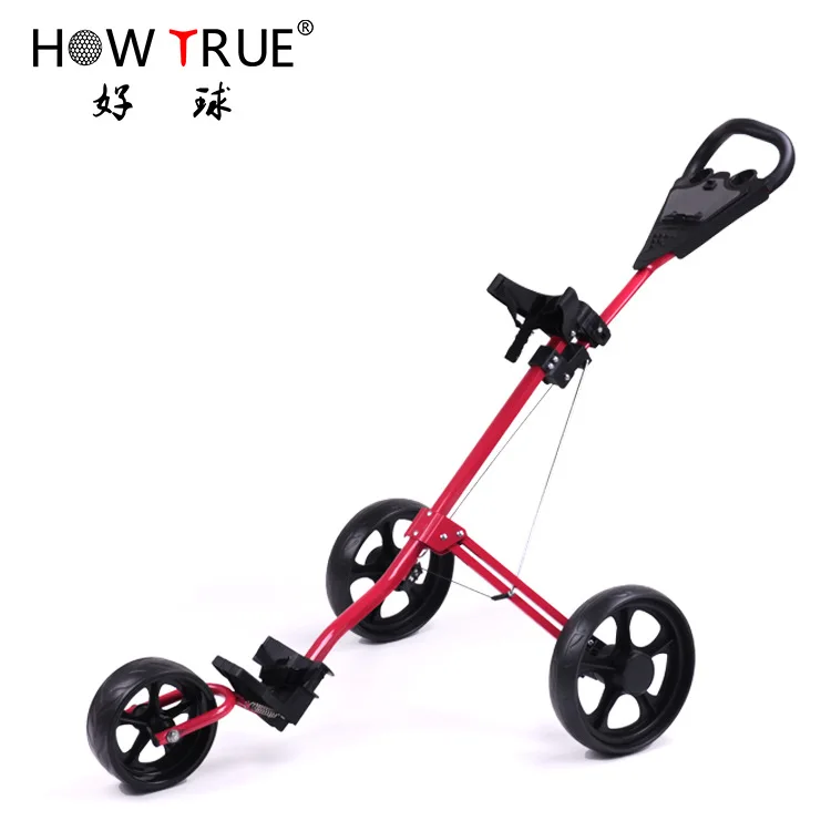 Lightweight Foldable Golf Cart with Adjustable Push Handle and Scorecard, Golf Push Cart 3 Wheel Collapsible Trolley