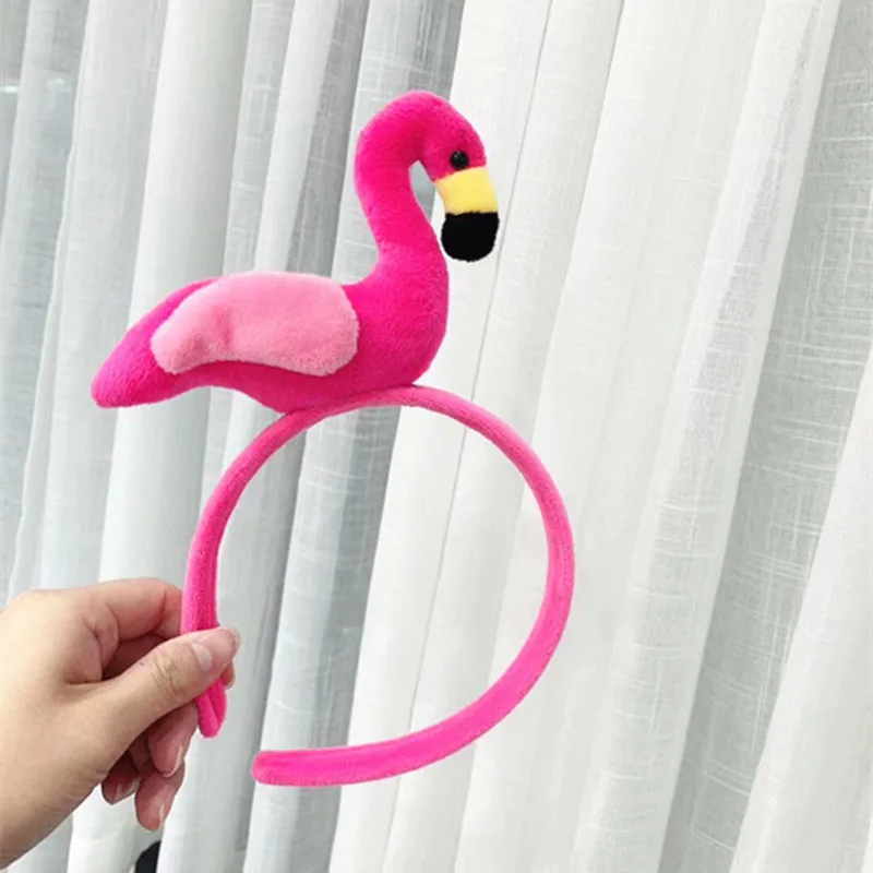 rose pink Для женщин и девочек Симпатичные Фламинго с головными повязками ручной работы с бархатным рисунком в виде животных, повязки для волос вечерние женские аксессуары для волос забавные Косплэй головные уборы розовый - Цвет: rose pink
