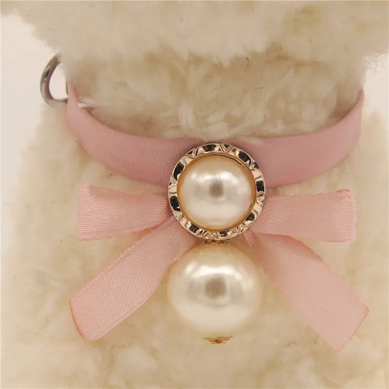 

Leash Buckle Leather Pet Collar Bowknot with Bright Big Pearl Necklace Collars for Little Dog Cat Pet Supplies