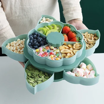 

Double Rotary Sealed Fruit Plate Candy Lotus Fruit Box Division Dry Fruit Plate Candy Box Nut Snacks Wedding Fruit Basket Tablew
