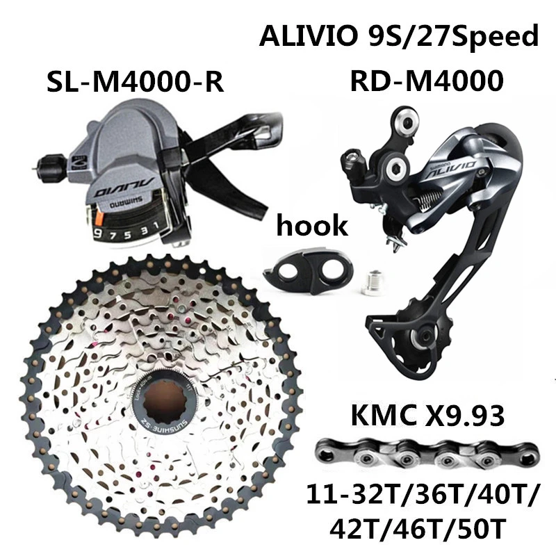 Shimano ALIVIO SL M4000 Shifers RD Rear Derailleur SUNSHINE 9 speed Cassette KMC X9 chain mountain bike 9/27 speed Kit|Bicycle Derailleur| -
