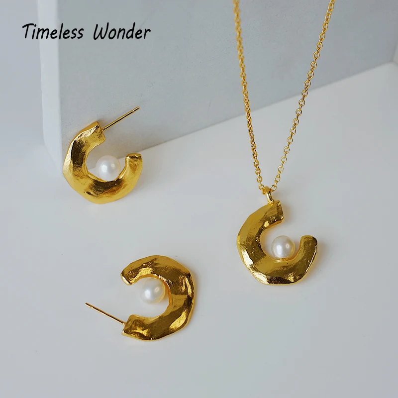 Timeless Wonder потрясающее Латунное ожерелье с пресноводным жемчугом женское Ювелирное Украшение панк готический Бохо Топ дизайнерский Золотой редкий Ins 2348
