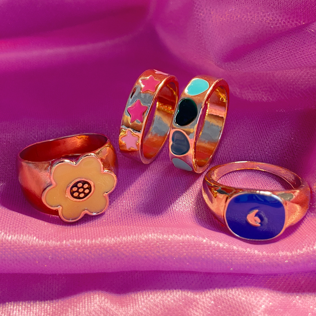 Ins Korea Colorful Fashion Y2k Resin Heart Ring Set Acrylic Thick Round Rings For Women Party Wedding Jewelry Ring Set