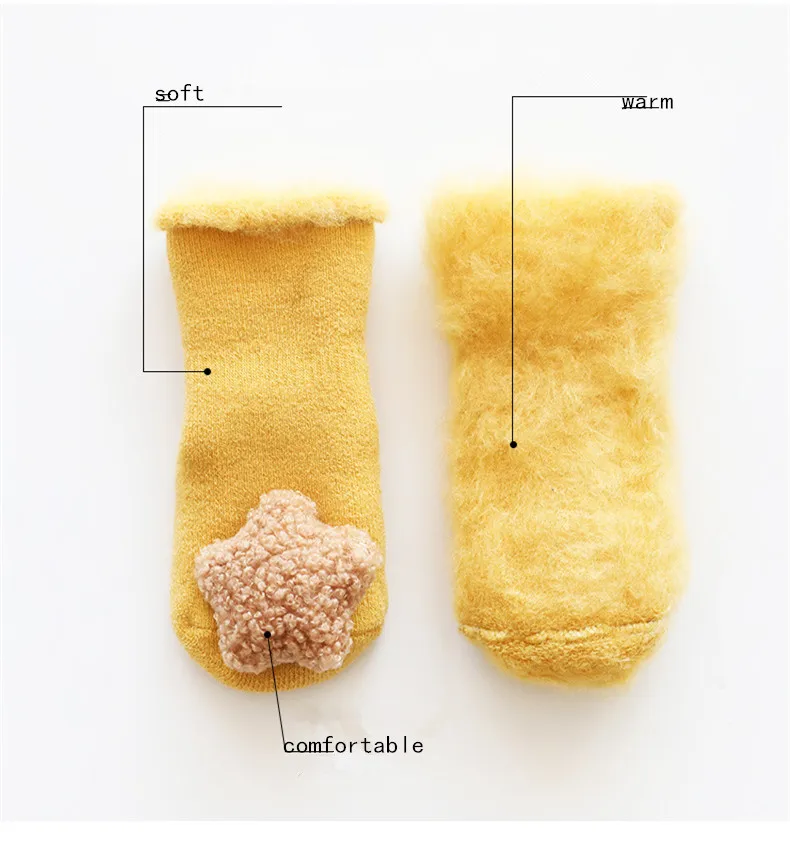 Новинка; зимние плотные бархатные носки для малышей; теплые детские носки; пластиковые Нескользящие Детские носки-тапочки; аксессуары для носков