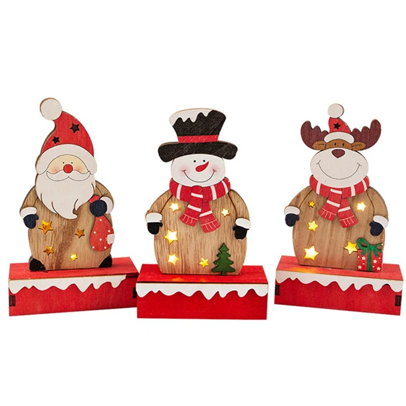 Christmas Ornaments New Wooden Elderly Snowman Decoration LED Illuminated Old Man Night Light Christmas Desktop Decoration