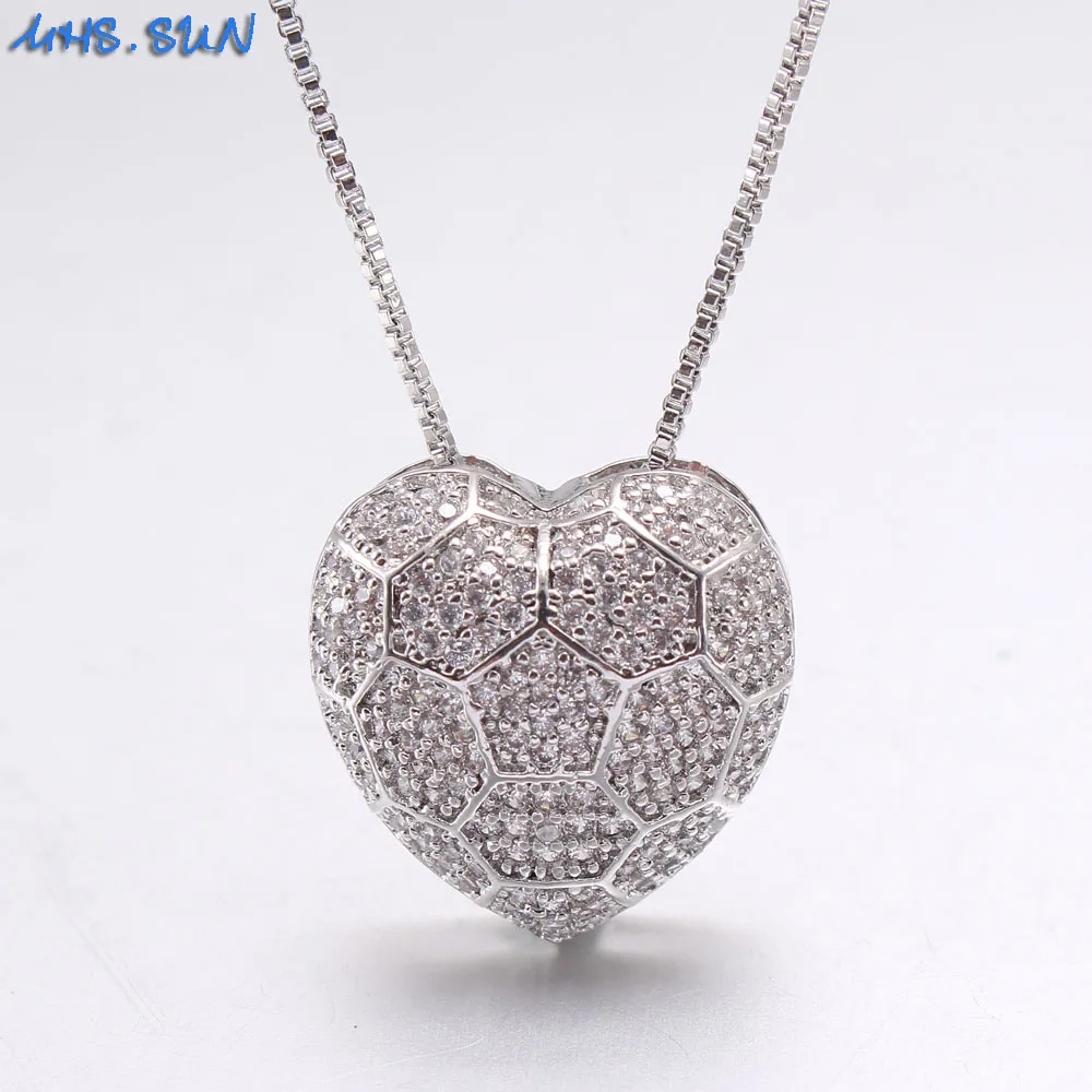 MHS. SUN модное женское ожерелье с кулоном в виде сердца из кубического циркония, роскошный Рождественский подарок, серебряная цепочка с подвеской, ожерелье для женщин, ювелирное изделие - Окраска металла: silver