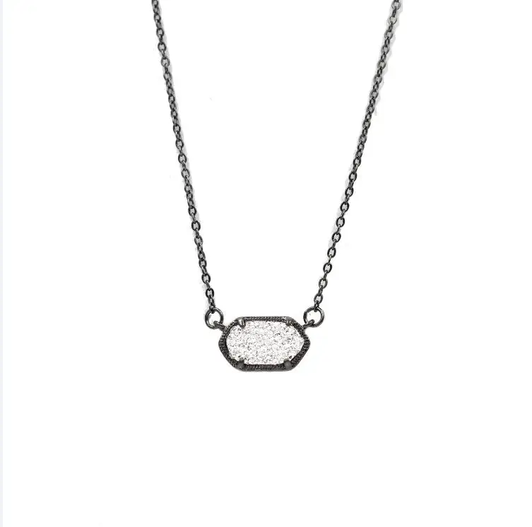 Black Silver Necklac Новое маленькое овальное ожерелье с подвеской Druzy, лучшее качество, золотой цвет, блестящий кулон, ожерелье, женский подарок, модное ювелирное изделие - Окраска металла: Black Silver Necklac