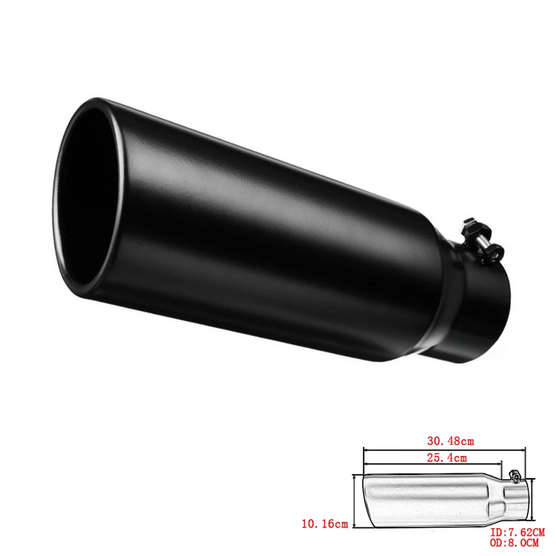 3" Inlet 5" Outlet 12 inch Long Rolled End Angle Cut Exhaust Tip Tail