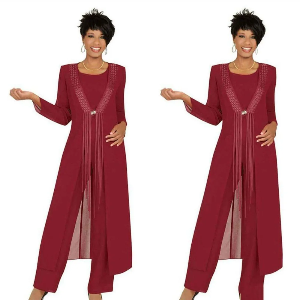 three piece chiffon pant suit