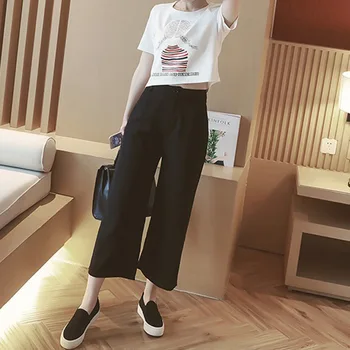 

Women's Wide Leg Pants High Waist Chiffon Nine Points Slim Straight Loose Drape Slim Black Pants