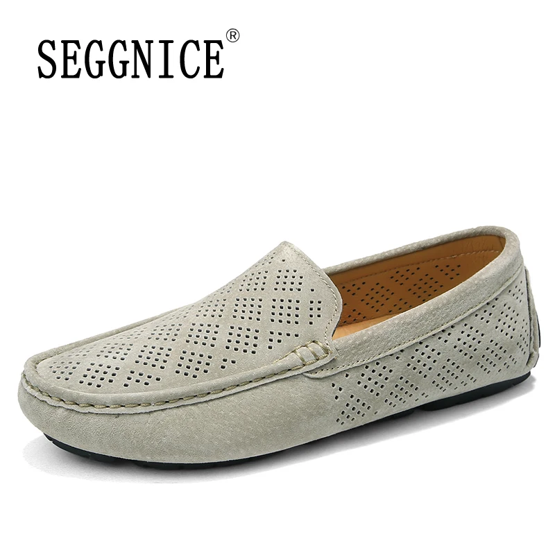 

Mens Caucal Summer Walking Driving Shoes Breathable Male Hollow Out Genuine Leather Lofers Lazy Shoes Office Business Peas Flats