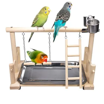 

Wood Parrot Playground Bird Perch with Ladders and Swings Feeder Parrot Bite Toys Bird frame Stand Cage