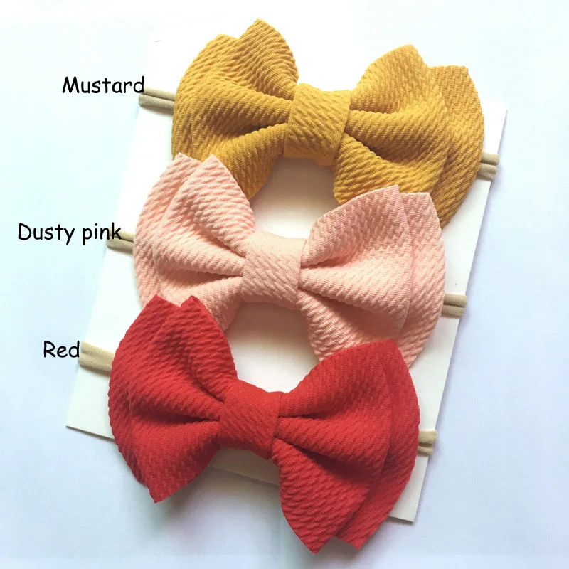 Set of 3, Baby Girls Fabric hair bow nylon headband, messy bow Schoolgirl Bow headbands baby shower gift - Цвет: Set 1