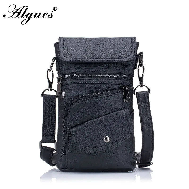 

Men's Genuine Leather Chest Bag Multifunctional 8 Inch Waist Bag Solid Color Backpack Wear-Resistant Sports Crossbody Handbag