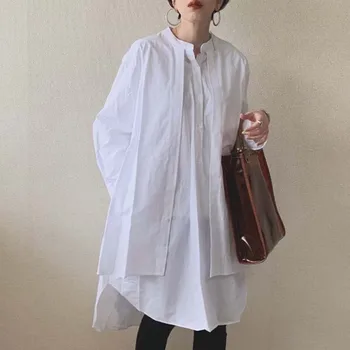 

Korean Fashion Women Blouse 2020 Spring Summer Long Sleeve Fake Two Piece Patchwork Pullover Loose White Shirts Female Tops
