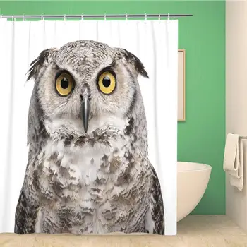 

Bathroom Shower Curtain Brown Great Horned Owl Bubo Virginianus Subarcticus in Front Polyester Fabric 60x72 inches Waterproof