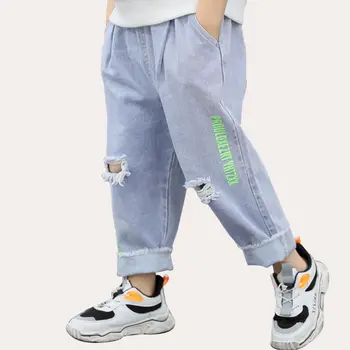

Jeans For Boy Letter Pattern Boy Ripped Jeans With Hole Kid's Jeans Spring Autumn Children's Clothing 6 8 10 12 14 Year