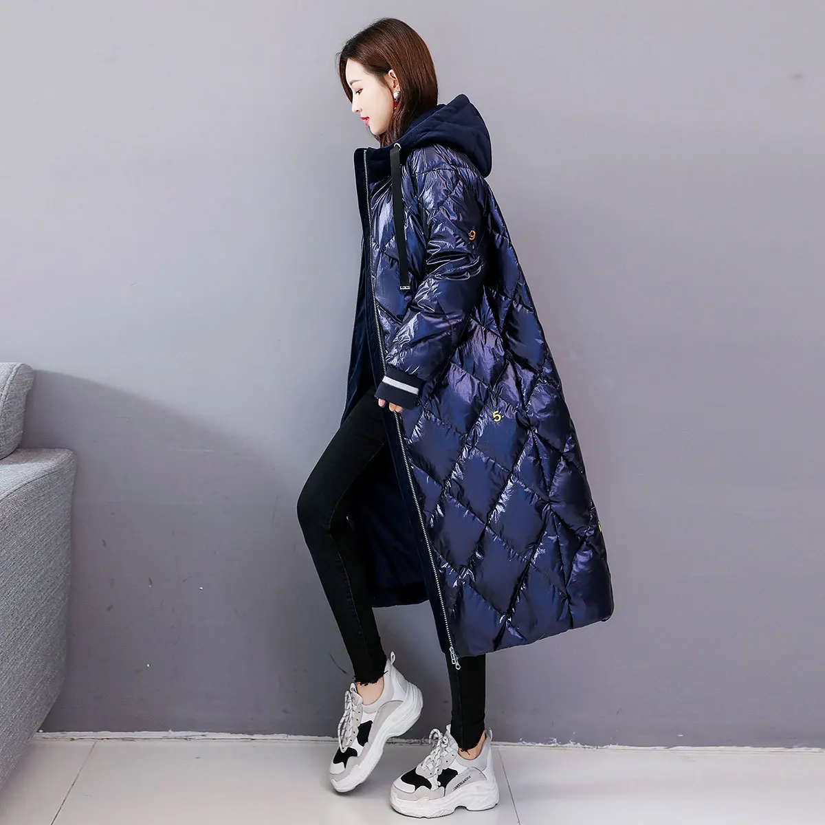 

Cotton Coat 2019 Winter Trend Simple Hooded Slim Fit Slimming Versatile Long Sleeve Mid-length Zipper