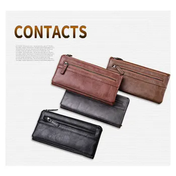 

Men's long wallet Card Holder Wallets Man Leather Slim Wallet large capacity Money Bag Male Purses Fashion zipper wallet