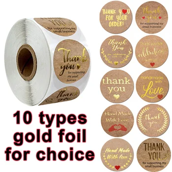 

10Types Gold Foil Thank You Stickers for Supporting My Samll Business Your Order Celebrating Seal Labels Home Hand made Sticker