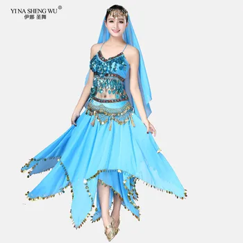 

Indian Dance Costumes Bollywood Dress Sari Dancewear Women/Children Belly Dance Costume Set 3 pcs/Set (Top+Skirt + Veil)
