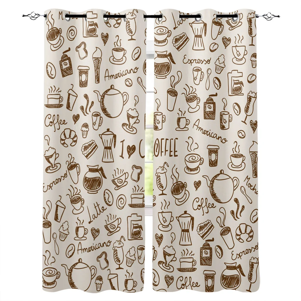 Hand Drawn Art Coffee Cup Donut Window Curtain Living Room Bathroom Kitchen Curtains Luxury Home Decor Curtains Aliexpress