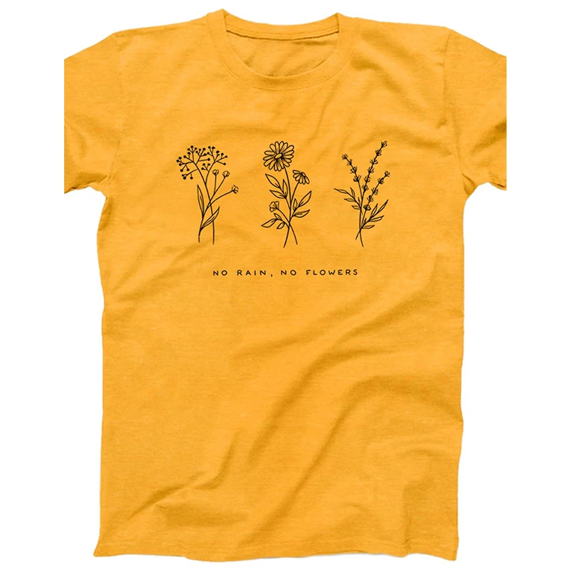 Футболка без дождя, без цветов, с графическим рисунком, футболка с цветочным принтом, женская желтая хлопковая футболка, 90 s, летняя модная футболка, Прямая поставка