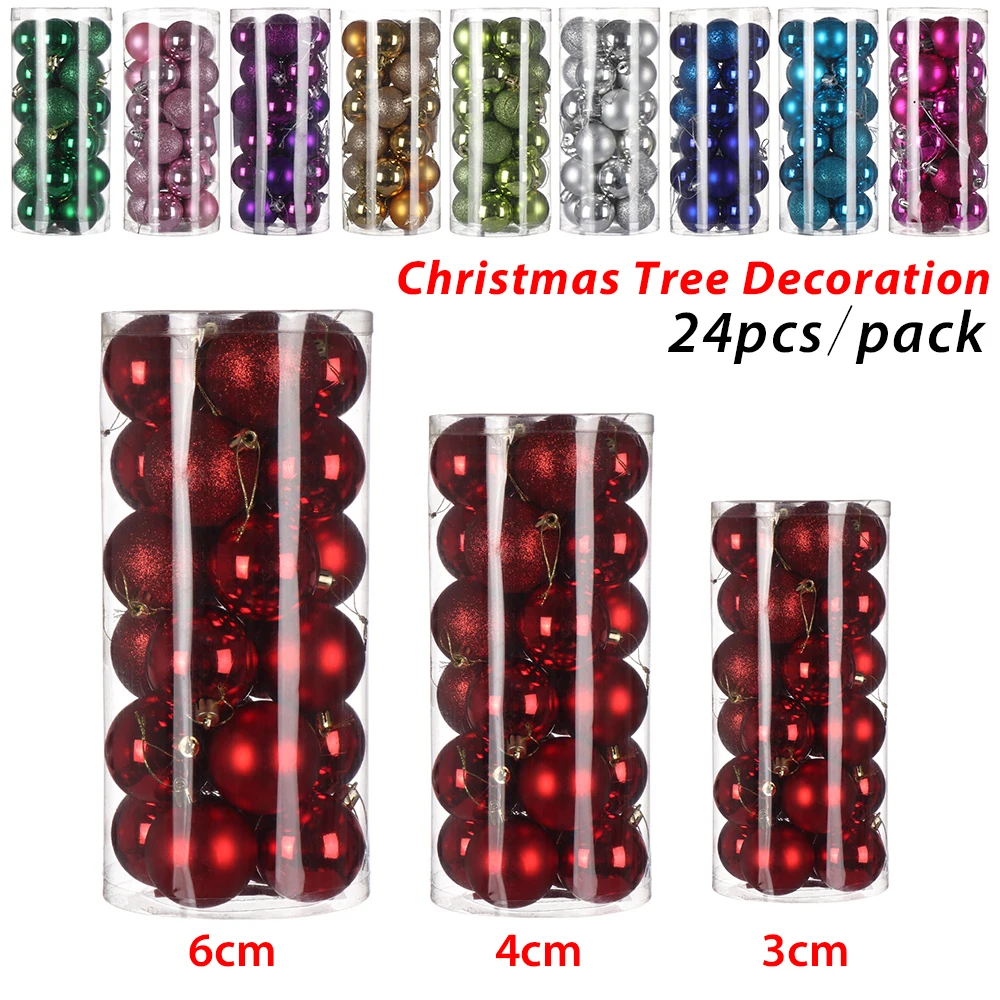 24Pcs 4cm Gold Pink Champagne Red Metallic Christmas Balls Decor Christmas Tree Balls Xmas Decor for Home Noel New Year Gift