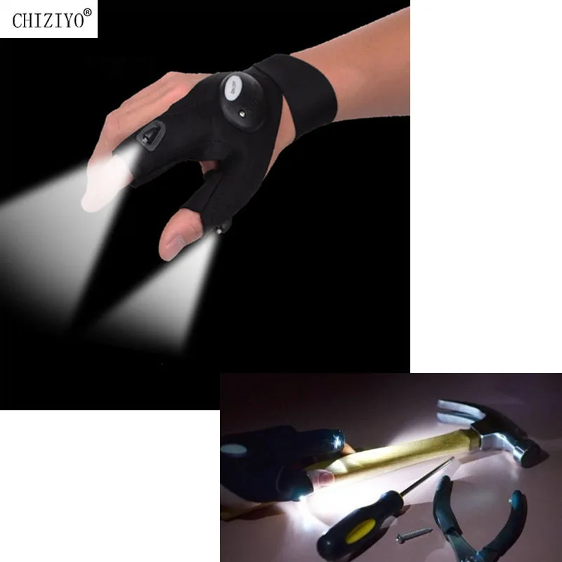 

Black Car Bike Repair Outdoor Fishing Magic Strap Fingerless Glove LED Flashlight Torch Survival Camping Hiking Rescue Tool