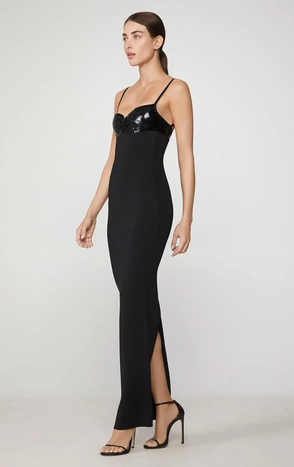 Высокое качество Черный Спагетти ремень блёстки украшения облегающее длинное женское Бандажное платье