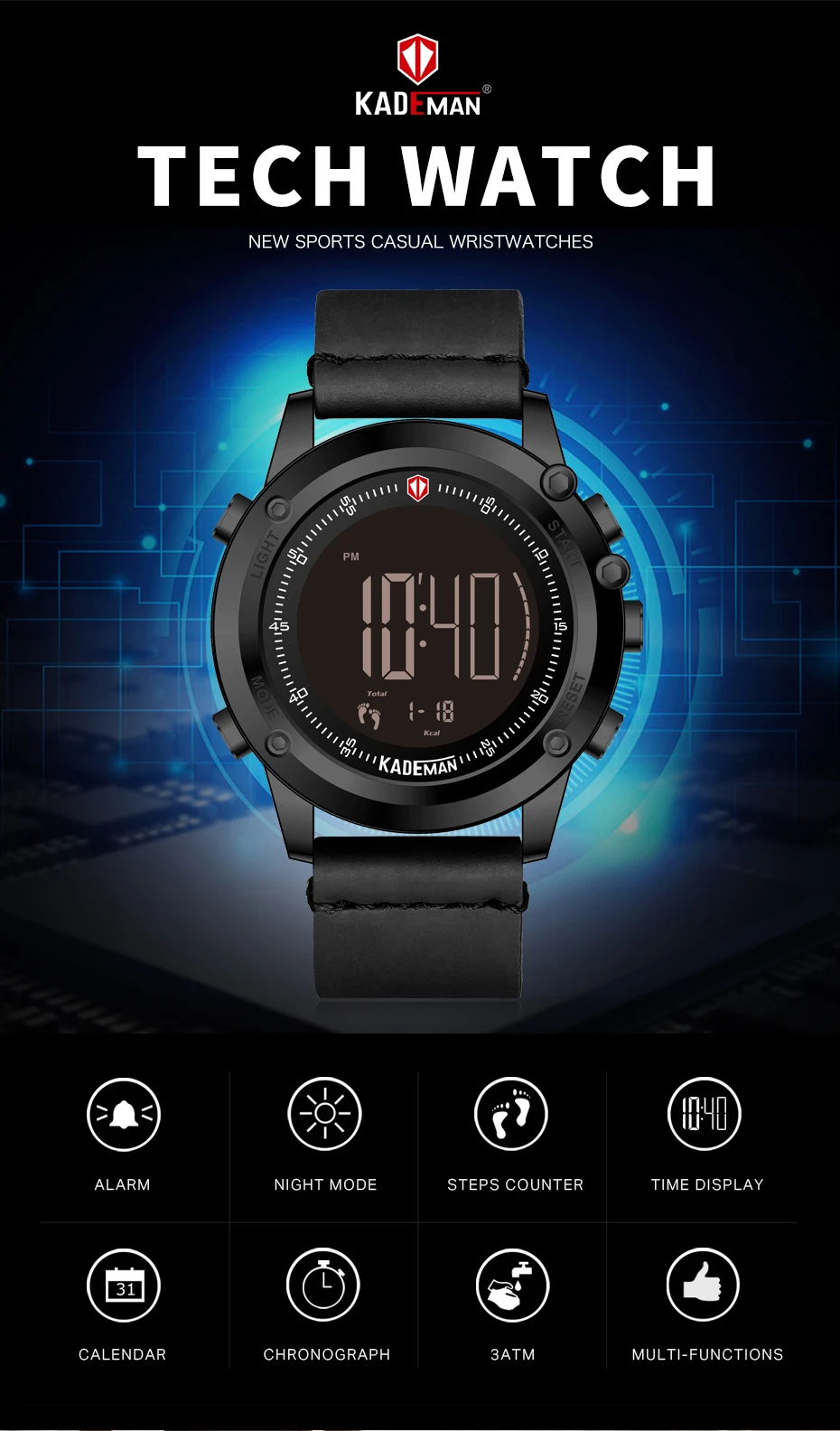 de couro casual display lcd relogio masculino