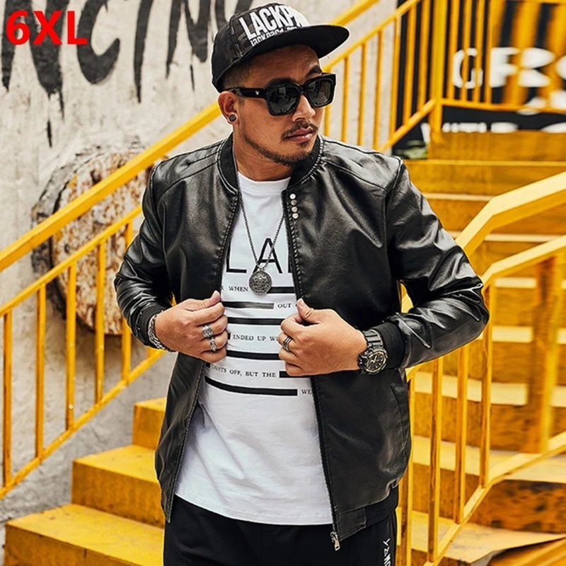

Men's plus fertilizer to increase leather large size leather casual trend leather jacket fat jacket loose thin
