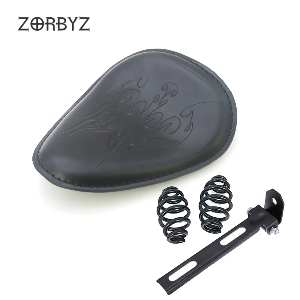 ZORBYZ мотоцикл черное пламя искусственная кожа Solo привод сиденье для Suzuki Honda Harley Bobber Chopper - Цвет: Flame-Black Spring