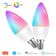 Ampoule LED connectée Tuya, wi-fi, E14, RGB + W + C, lumière réglable, télécommande, fonctionne avec Alexa et Google Home Assistant, nouveauté