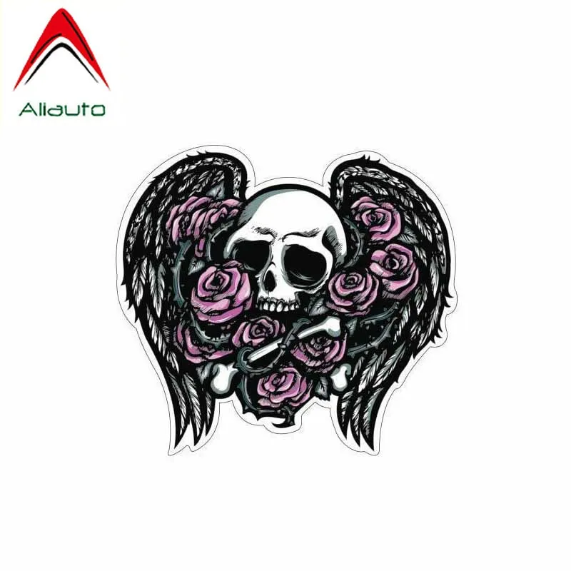 

Aliauto Personality Car Sticker Funny Creative Wings Rose Skull PVC Waterproof Sunscreen Cover Scratch Decal,11cm*10cm