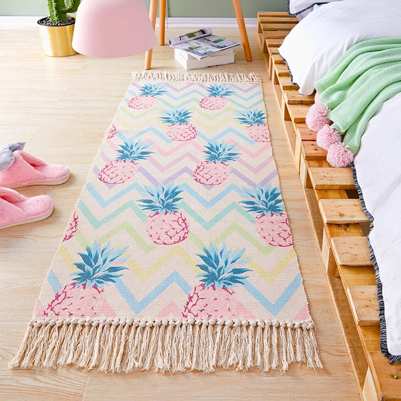 

Cotton Linen Tassel Woven Carpet Floor Mat Door Pineapple Bedroom Rugs Decorative Bedside Blanket Tea Kilim Living Room Carpet