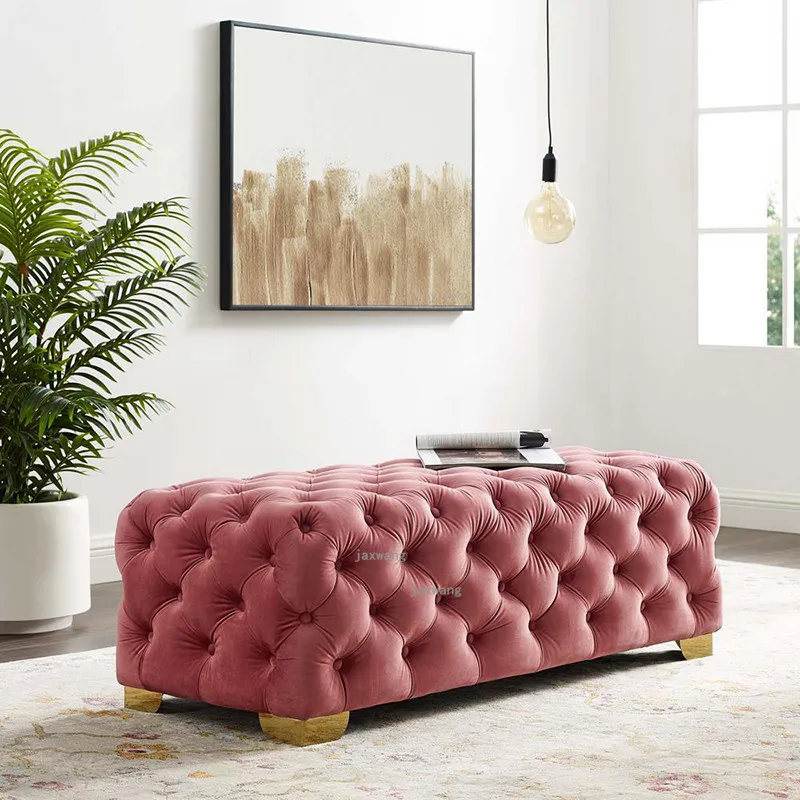 Nordic Fashion Living Room Sofa Home In Front of The Door Long Sofa Cushion Minimalist Modern Light Luxury Bedroom Velvet
